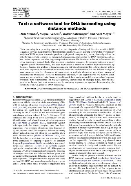 TaxI: a software tool for DNA barcoding using distance methods