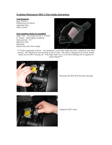 Evolution Motorsports MK4 V-Flow Intake Instructions