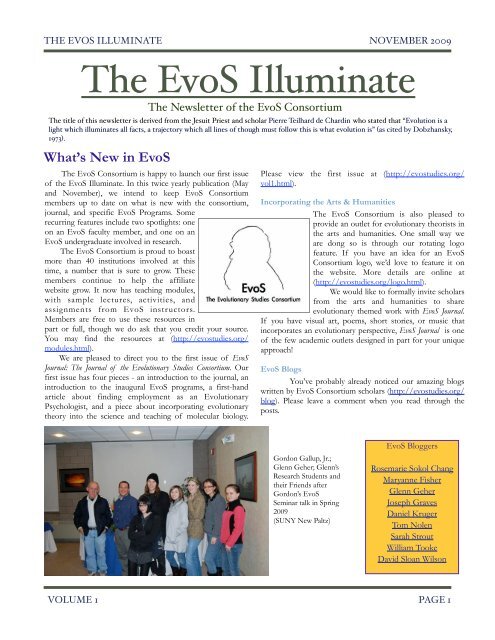 Volume 1 - Welcome to the EvoS Consortium!