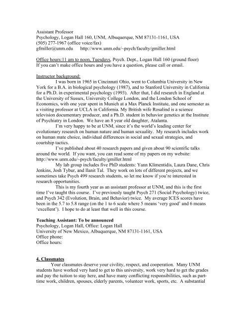 Syllabus for Psych 231: Psychology of Human Sexuality Spring ...