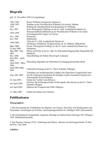 Biografie Publikationen - Evangelisches Stift