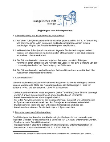 Regelungen zum Stiftsstipendium - Evangelisches Stift