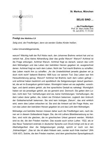 die Friedfertigen (Matthäus 5,9 / Prof. Dr. Marc-Aeilko Aris)