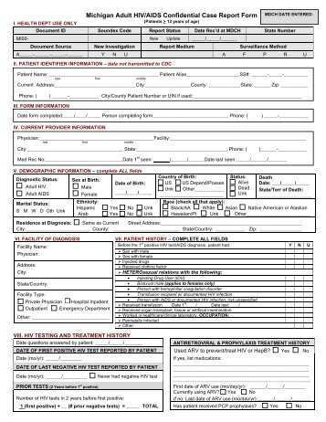 Michigan Adult HIV/AIDS Confidential Case Report Form