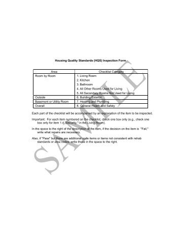 Housing Quality Standards (HQS) Inspection Form Area Checklist ...