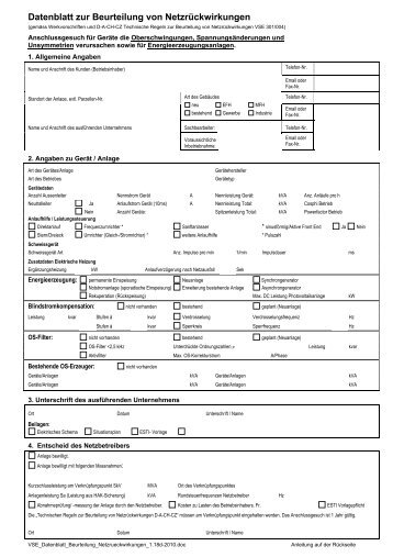 Datenblatt zur Beurteilung von Netzrückwirkungen