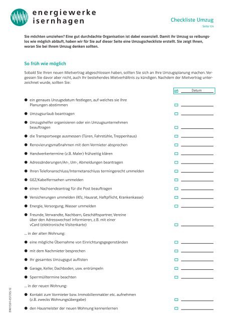 Checkliste Umzug - EWI Energiewerke Isernhagen
