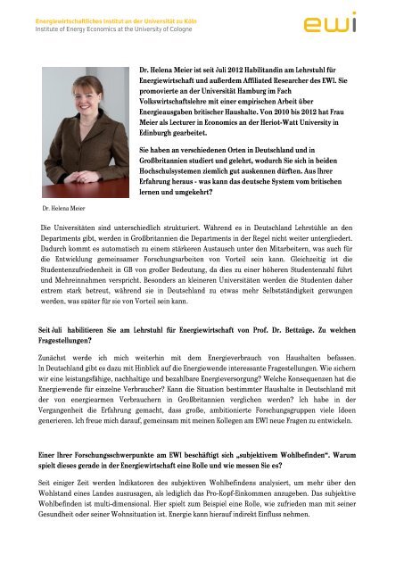 Dr. Helena Meier ist seit Juli 2012 Habilitandin am Lehrstuhl für ...