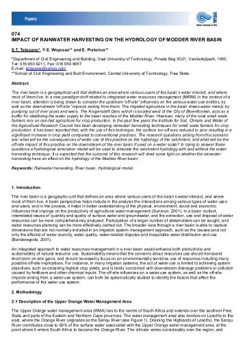 074 impact of rainwater harvesting on the hydrology - eWISA