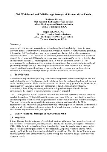 Nail Withdrawal Strength and Nailhead Pull-Through of Structural ...