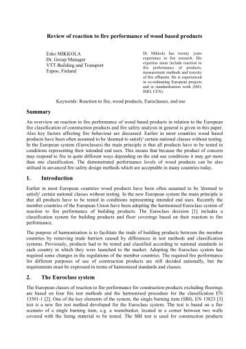 Review of reaction to fire performance of wood based products ...