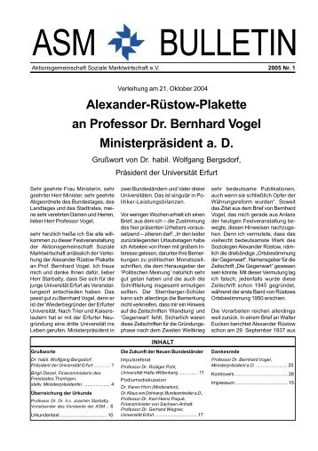 Alexander-Rüstow-Plakette an Professor Dr. Bernhard Vogel ...