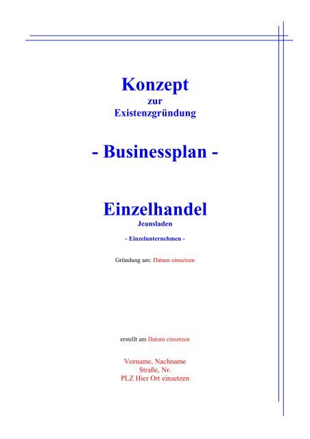 Konzept - Businessplan - Einzelhandel