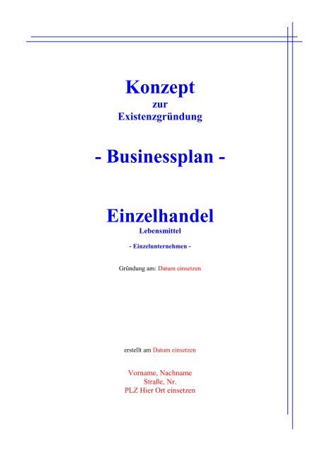 Konzept - Businessplan - Einzelhandel