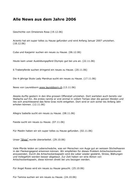 Alle News Aus Dem Jahre 2006 Ex Rennpferde Ch