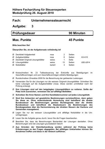 Fach: Unternehmenssteuerrecht Aufgabe: 3 ... - Examen