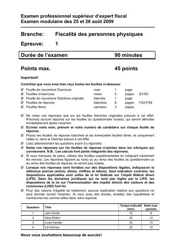 Branche: Fiscalité des personnes physiques Epreuve: 1 ... - Examen