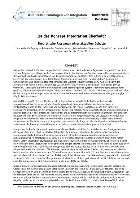 Konzept der Tagung - Kulturelle Grundlagen von Integration