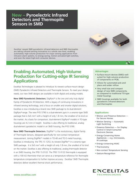 New – Pyroelectric Infrared Detectors and Thermopile Sensors in SMD