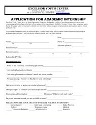 application for academic internship - Excelsior Youth Center