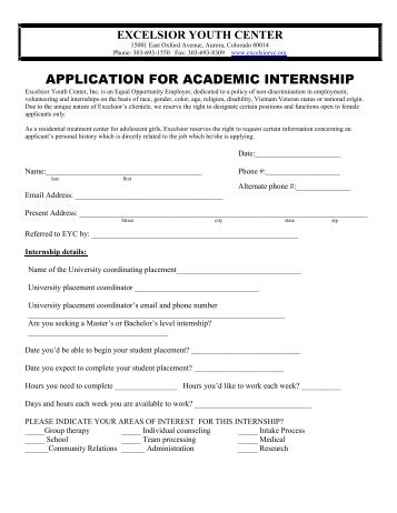 application for academic internship - Excelsior Youth Center