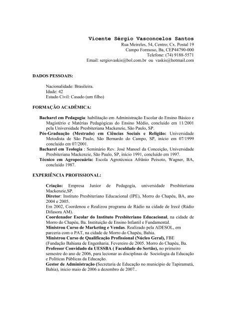 Rev. Vicente Sérgio Vasconcelos Santos - Secretaria Executiva da IPB