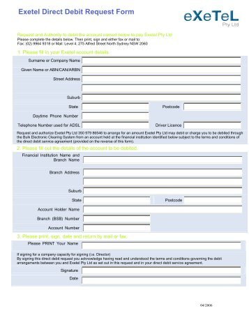 Exetel Direct Debit Request Form