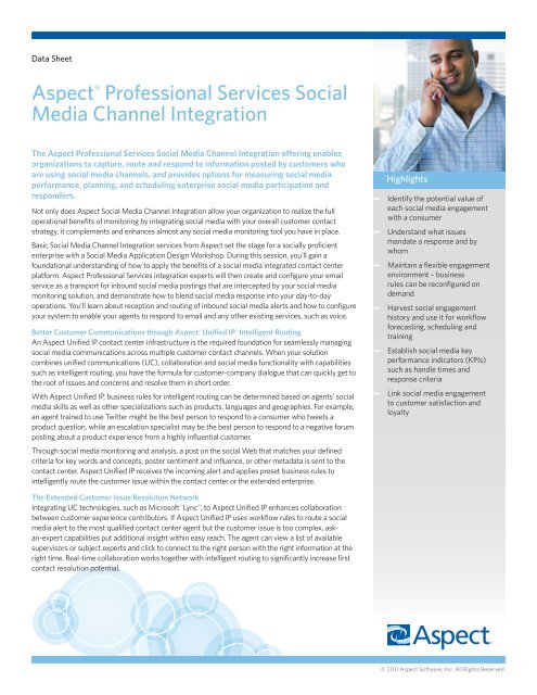 Aspect® Professional Services Social Media Channel Integration