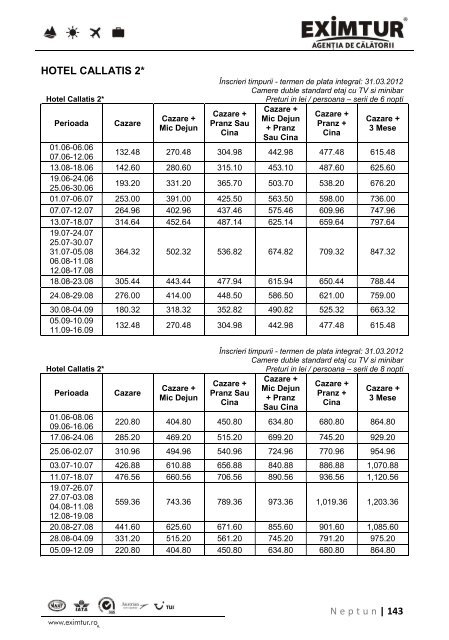 Inscrieri Timpurii - Litoral Marea Neagra 2012 - Eximtur