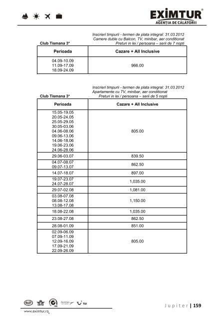 Inscrieri Timpurii - Litoral Marea Neagra 2012 - Eximtur