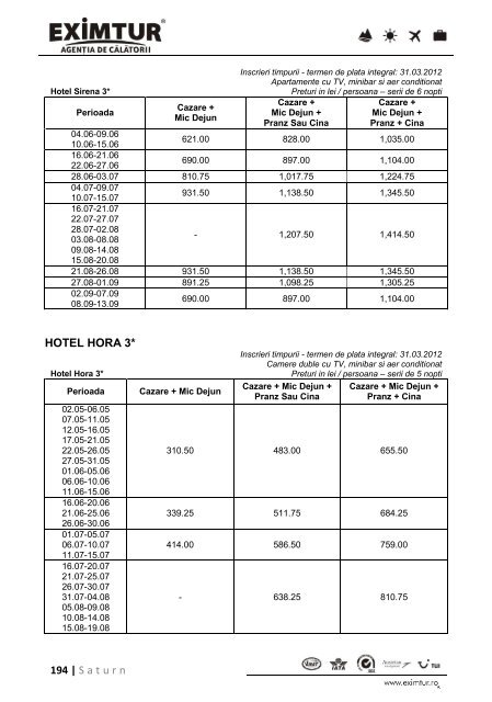 Inscrieri Timpurii - Litoral Marea Neagra 2012 - Eximtur