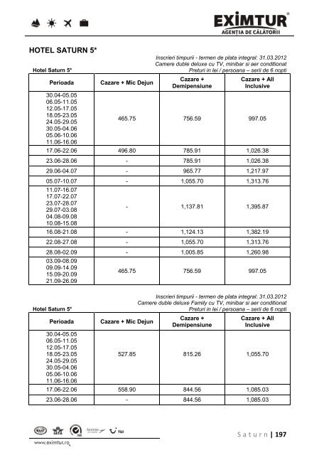 Inscrieri Timpurii - Litoral Marea Neagra 2012 - Eximtur