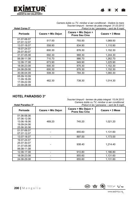 Inscrieri Timpurii - Litoral Marea Neagra 2012 - Eximtur