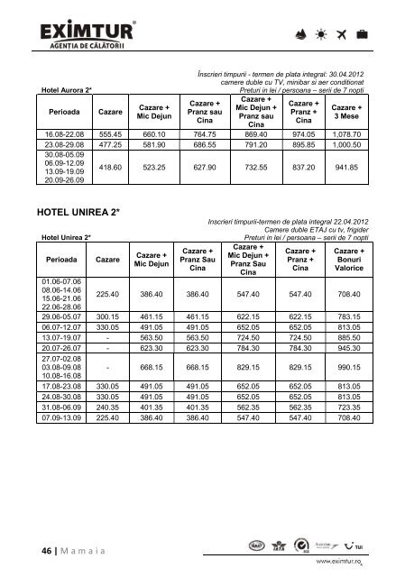 Inscrieri Timpurii - Litoral Marea Neagra 2012 - Eximtur