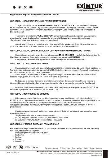 Regulament Campania promotionala “Ruleta EXIMTUR ...