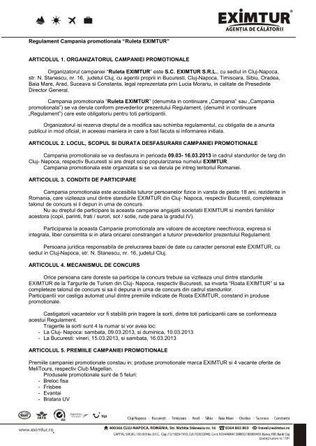Regulament Campania promotionala “Ruleta EXIMTUR ...