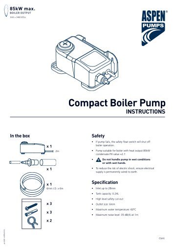 Compact Boiler Pump INSTRUCTIONS 85kw max. - Aspen Pumps