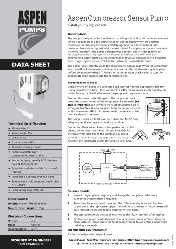 Compressor Sensor Data Sheet - Aspen Pumps