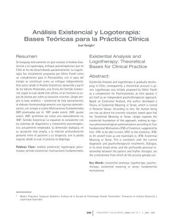 Análisis Existencial y Logoterapia: Bases Teóricas para la Práctica ...