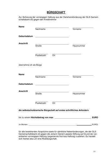 Bürgschaftserklärung (PDF) - Lawaetz-Stiftung / Existenzgründung