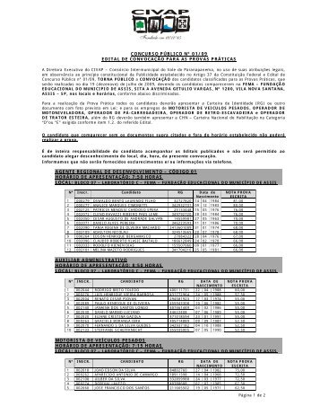 concurso público nº 01/09 edital de convocação para as provas ...