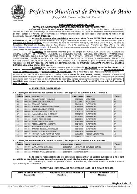 Prefeitura Municipal de Primeiro de Maio - exitus consultoria e ...