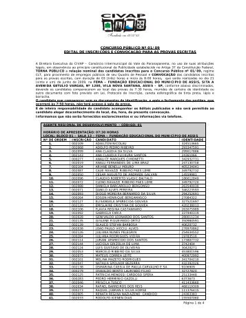 concurso público nº 01/09 edital de inscrições e convocação para ...