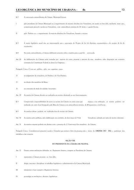 LEI ORGÂNICA DO MUNICÍPIO DE UBARANA - exitus consultoria e ...