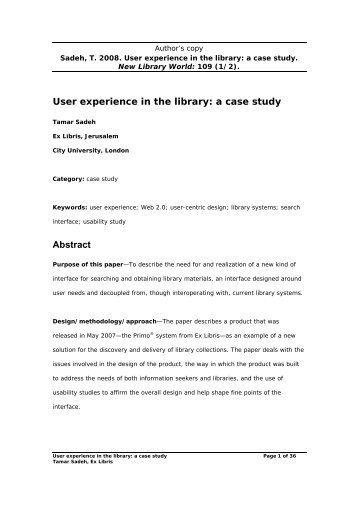 User experience in the library: a case study Abstract - Ex Libris