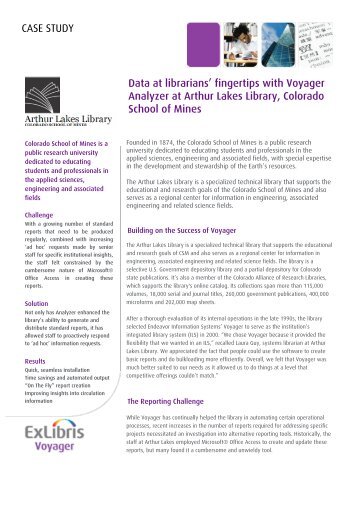 CASE STUDY Data at librarians' fingertips with Voyager ... - Ex Libris