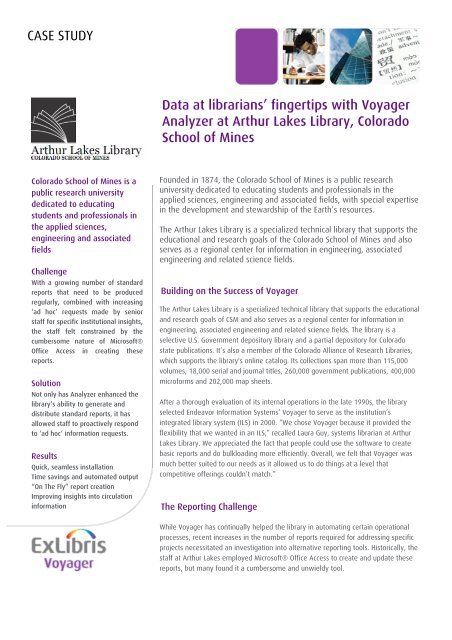 CASE STUDY Data at librarians' fingertips with Voyager ... - Ex Libris