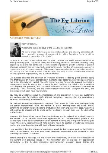 A Message from our CEO - Ex Libris