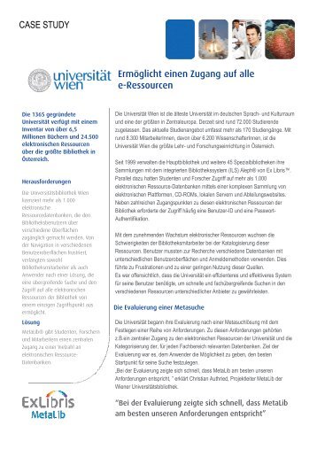 Die Universität Wien ermöglicht einen Zugang auf alle e ... - Ex Libris