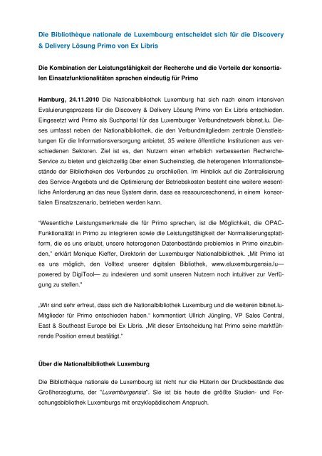 Die Bibliothèque nationale de Luxembourg entscheidet ... - Ex Libris